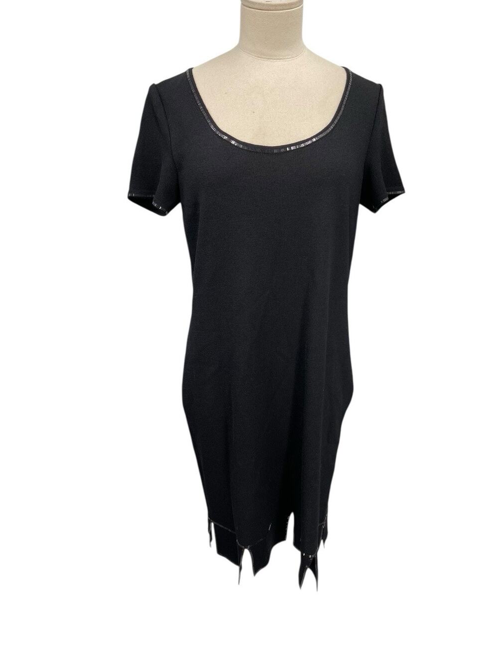 Vintage St John Marie Gray Dress Black Santana Knit Sequin Embellishment Size 4